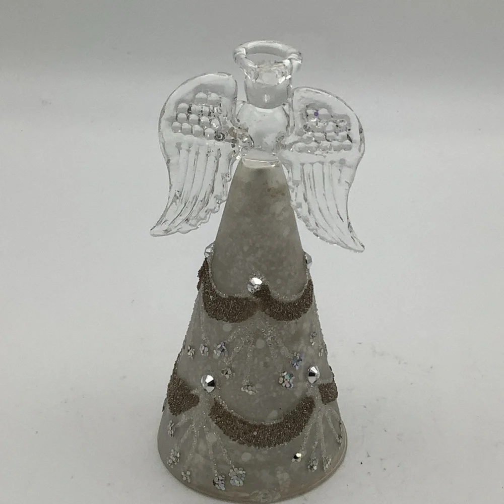 Pier 1 Glass Angel Figurine with Rhinestone and Glitter Accents